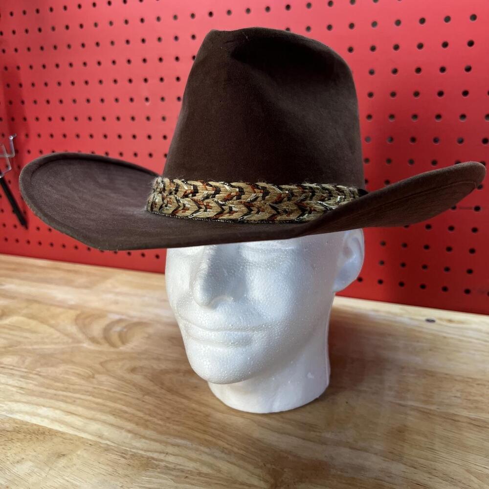 Levi Strauss Cowboy Hat Brown Faux Suede Western Braided Band M/L 8in Inside